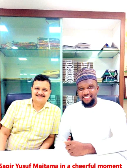 Sagir Yusuf Maitama in a cheerful moment with Navin Jain, the Managing Director of DJ Impex, Mumbai, India